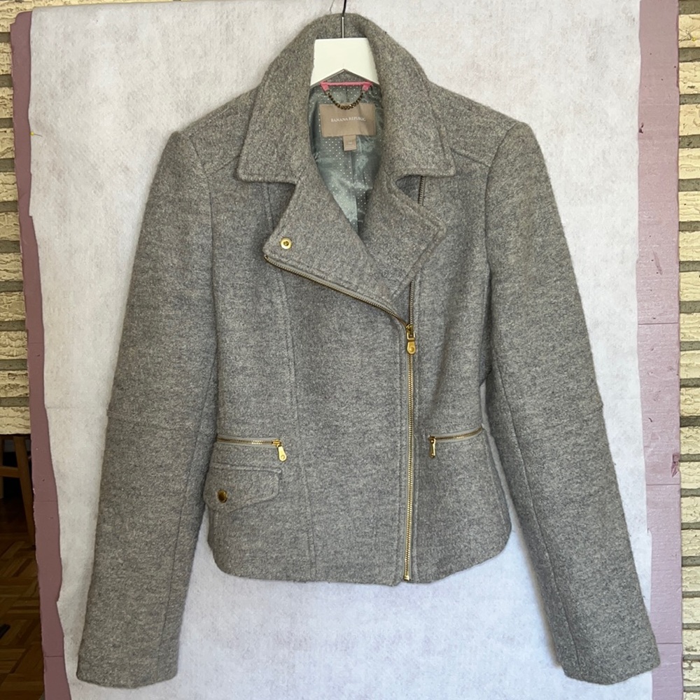 Banana Republic Light Gray Wool Blend Moto Jacket size M